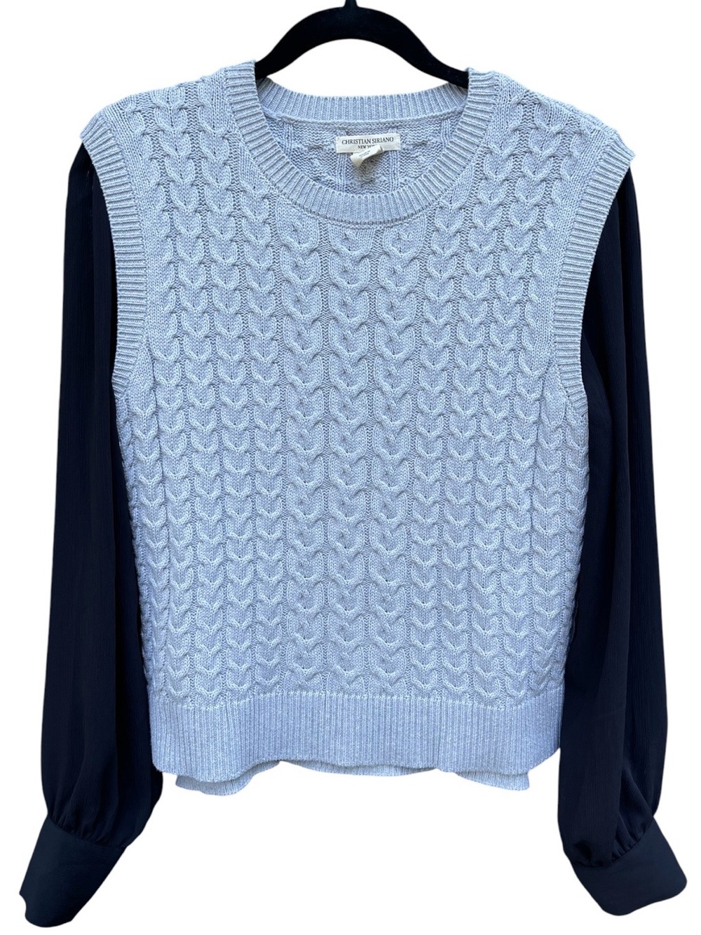 Christian Siriano Layered Cable Knit Sweater Vest Chiffon Sleeve Top Blouse